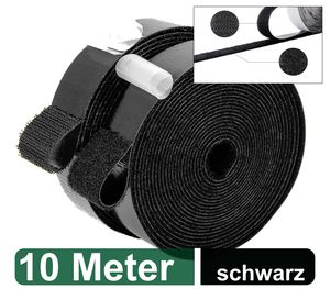 Klettband selbstklebend extra stark - 10 Meter lang, 2cm breit - für Fliegengitter, Klett-Hakenband, Flauschband, Klettverschluss Band, wetterfest, schwarz