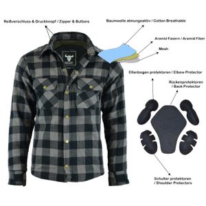 Herren Motorradhemd Lumberjack Holzfäller Hemd mit Protektoren, Größe:68/8XL, Farbe:Grau