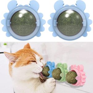 2 Stück Katzenminze Ball Mit Deckel, 360° Rotierend, Katzenminze Wandball, katzenminze spielzeug, Katzenspielzeug, Catnip Ball -blau