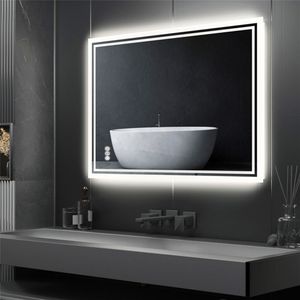 WISFOR LED koupelnové zrcadlo 80 × 60 cm Koupelnové zrcadlo s osvětlením Koupelnové zrcadlo Nástěnné zrcadlo s dotykovým spínačem Bez mlhy Stmívatelné