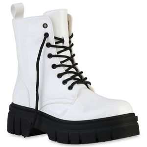 VAN HILL Damen Stiefeletten Plateau Boots Stiefel Profil-Sohle Schuhe 839121, Farbe: Weiß, Größe: 38