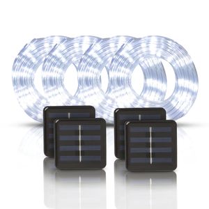 4er Pack Solar Lichterkette, 5m inkl. Dämmerungssensor, 50 LED Kaltweiß mit 2 Modi , für Innen und Außen, IP44 spritzwassergeschützt