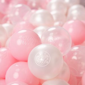 KiddyMoon 100 ∅ 6 cm Detské loptičky na hranie vo vani Detské plastové loptičky vyrobené v EÚ, Powder Pink/Pearl/Transparent