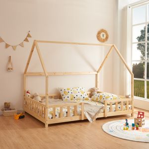 Kinderbett ’Sisimiut’ in Haus-Optik mit Rausfallschutz Kiefernholz 120 x 200 cm Holzfarben