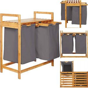 AD.CON Wäschekorb aus Bambus mit Zwei Wäschesack Badezimmerregal Badregal Wäschesortierer Bambusregal Wäschebox für Bad und Waschküche 63,5x33x74cm Dunkelgrau