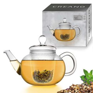 Creano Teekanne aus Glas 0,8l - Glasteekanne mit Glas-Sieb und Deckel - Ideal zur Zubereitung von losen Tees - tropffrei