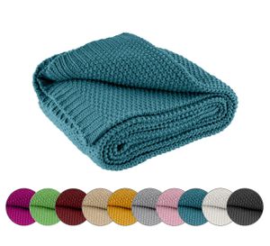 WOMETO Deka pletená 140x190 cm tyrkysová petrol - teplá mäkká pletená deka s ušľachtilým a jednoduchým vzorom pletenia