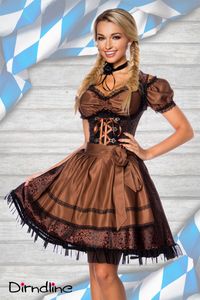 Dirndline Damen Dirndl mit Bluse Partykleid Oktoberfest Trachtenkleid Karneval Fasching, Größe:M, Farbe:braun/schwarz