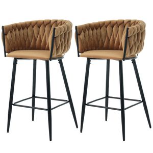 Barhocker mit Rückenlehne, und Metallbeinen (2er Set), Polsterstuhl, Barstühle, Küchenstühle, Samt