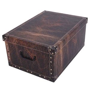 Aufbewahrungsbox Maxi Leather braun mit Deckel/Griff 51x37x24cm Allzweckkiste Pappbox Aufbewahrungskarton Geschenkbox