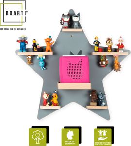 BOARTI Holzregal hängend | platzsparendes Regal | Maße: H. 55 x B. 52 x T. 19 cm | Elegantes Regal hängend | Aufbewahrungsregal | passend für passend für Tonie-Regal - Stern