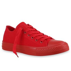 Mytrendshoe Damen Sneakers Trendfarben Sportschuhe Schnürer Stoffschuhe 815485, Farbe: Rot, Größe: 36