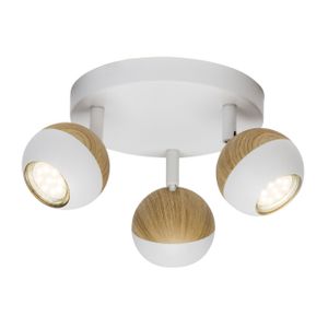 BRILLIANT Lampe Scan LED Spotrondell 3flg weiß/holz hell | 3x LED-PAR51, GU10, 3W LED-Reflektorlampen inklusive, (250lm, 3000K) | Köpfe schwenkbar