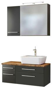 Held Möbel Waschtisch-Set Davos 90 cm -H- (rechts) graphit/matt grau