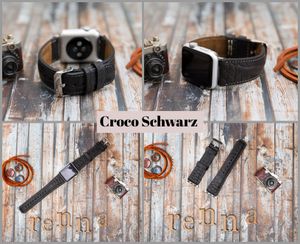 Samsung Watch Armbänder aus echtem Leder Hochwertige  vielseitige Accessoires 20mm Watch Band Croco Schwarz
