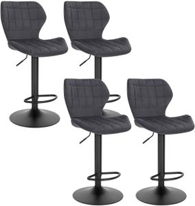 Barová stolička sada 4 výškovo nastaviteľných 360° otočných barových stoličiek zamatová farba: tmavosivá
