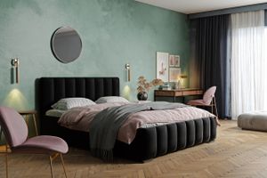 GRAINGOLD Doppelbett 180x200 cm Neos - Bett mit Lattenrost, Kopfteil & Bettkasten - Schwarz