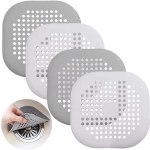 4 Stück Silikon-Abflussschutz mit Saugnapf, Senhai Abflusssieb Dusche Haarfänger Badewanne Abflussabdeckung für Küche Badezimmer – weiß, grau