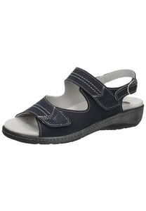 bama Damen Sommer-Schuhe stylische Echtleder-Sandale mit herausnehmbarer Klett-Decksohle 1003966 Dunkelblau, Größe:40