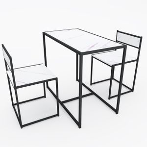 NEUFU Esstisch und Stühle Set, Küchentisch und Essensstuhl, Qualitäts Holz Esszimmermöbel, Typ: Weißer Marmor