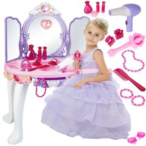 MalPlay Make-up Table with Stool | Sound and Light Effects | Play Set Beauty Studio with Cosmetic Mirror Accessories | Skvělý dárek pro děti od 3 let