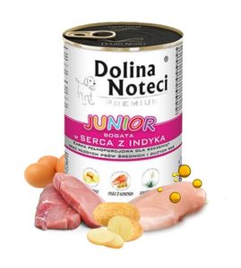 DOLINA NOTECI Premium Mokra karma dla psa junior bogata w serca z indyka puszka 400g