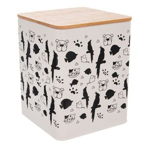 Orion Tierfutterbehälter Futterdose aus Metall für Hundefutter Katzenfutter mit Holzdeckel 11,5x11,5x14,5 cm