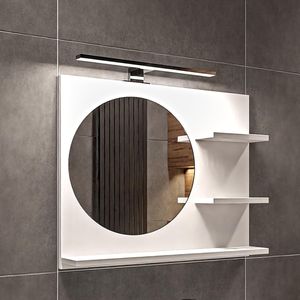 Kúpeľňové Zrkadlo Kolo Biela 60x50 cm s LED Osvetlením 4000K a 3 Poličkami, LED Čierny Rám, IP44, Priemer 40 cm, Zrkadlo na Ľavej Strane