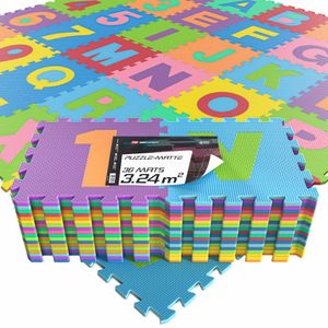 Hop-Sport 36 teilige Puzzlematte für Babys und Kinder – Spielmatte mit Buchstaben und Zahlen 180 x 180 cm