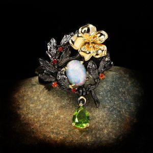 Pflanzenblume gefüllter Ring für Frauen Edler Opal Zirkon Trauringe Schmuck