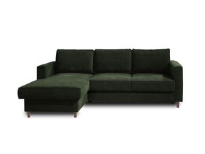 Lisa Design JAKE - Ecksofa mit Schlaffunktion - mit Bettkasten - 4-Sitzer - aus Velours - links , Grün