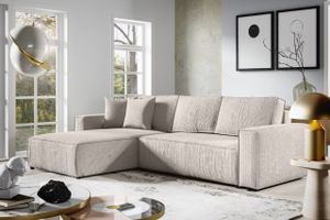 MEBLITO Ecksofa Big Sofa mit Schlaffunktion Bento L Form Couch Sofagarnitur Seite: Links Creme (Poso 100)