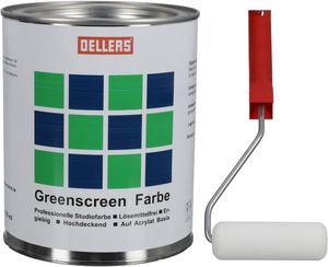 OELLERS Greenscreen Farbe 1L , professionelle Studio- und Wandfarbe inkl. Farbroller