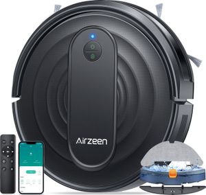 Airzeen Saugroboter mit Wischfunktion , 3in1 Roboterstaubsauger 3000Pa Starke Saugleistung Leiser Roboter-Staubsauger, App/WiFi, 120 Min Laufzeit