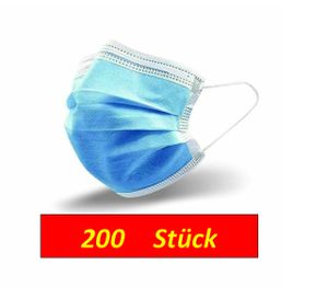 200 Stück ，Atemschutzmaske Mundschutz ，Mundschutz 3-lagig Einweg，3D Design ，Medizinisch Einweg OP Masken Gesicht Atem ，Blau