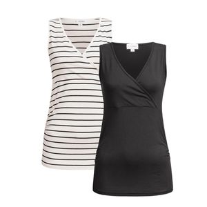 Stilltop - Umstandstop - Doppelpack - Still-Shirt für Damen - Stillfunktion - Schwangerschaft - soft  (L, Schwarz Weiß gestreift)