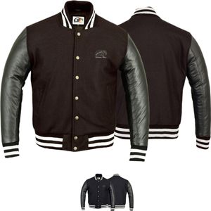 Collegejacke Blouson Wolljacke varsity College Jacke mit Lederärmel Retro, Größe:54/XL, Farbe:Dunkelbraun Collegejacke Blouson Wolljacke varsity College Jacke mit Lederärmel Retro, Größe:54/XL, Farbe:Dunkelbraun