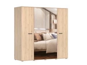 Drehtürenschrank Kleiderschrank Schrank 200cm San Remo Sand/San Remo Sand mit zwei Spiegeln Bari