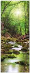 Wallario Wandbild aus Acryl, 125 x 50 cm, freischwebende Optik - Fluss im Wald