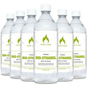 6 x 1 Liter Bioethanol 96,6% - PURE FLAME Premium Bioethanol für Ethanol Kamine in 1L Flaschen