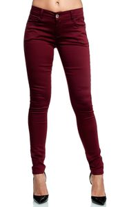 Elara Damen Stretch Hose Gummizug Jeans Push Up Y 5104-1 Bordeauxrot-44 (2XL)