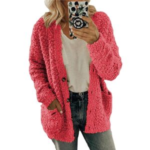 Jacke Damen Winterjacken Fleece Übergangsjacke Langarm Warmer Mantel mit Taschen Rosa,Größe:XXL