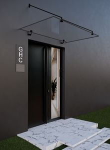 GlasHomeCenter Vordach für Haustür 190x90cm aus 13.1mm VSG Klarglas inkl. 2 schwarze Edelstahlhalterungen Variante 'Paris'