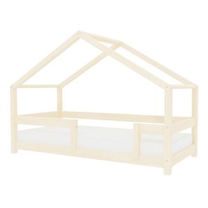 Dětská postel domeček LUCKY s pevnou bočnicí 120x200 cm - Transparentní vosková lazura matná