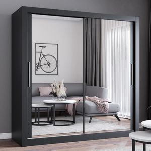 Schwebetürenschrank Kleiderschrank Schrank 203cm Schwarz/Schwarz mit zwei Spiegeln MILAN Schwebetürenschrank Kleiderschrank Schrank 203cm Schwarz/Schwarz mit zwei Spiegeln MILAN