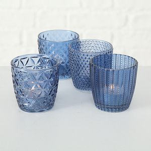 Teelichthalter 4er Set Teelichtgläser Deko Windlicht Marilu Blau 4x Glas