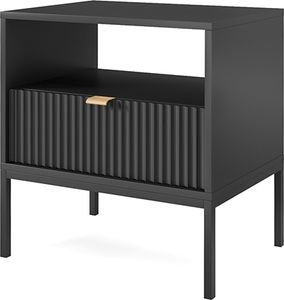 BETTSO Nachttisch Nachtkommode mit Schubladen geriffelter Front Goldgriff NOVA Schwarz auf Schwarzrahmen