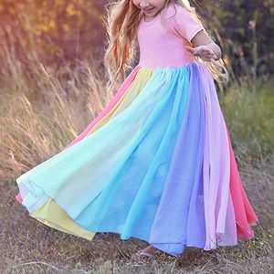 Kinder Baby Regenbogen Maedchen Prinzessin Kleid Patchwork Freizeitkleidung Kleider,Farbe:Pink,Größe:130