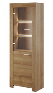 Furniture24 Vitrine Vitrinenschrank Standvitrine Wohnzimmerschrank Sky mit LED Beleuchtung Riviera Eiche