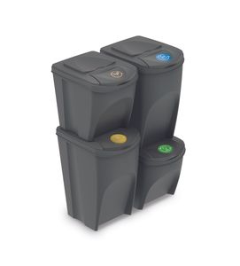 4er Set Mülleimer GRAU Küche 2x25L und 2x35L Behälter Abfalleimer Sortibox Mülleimer Mülltrennsystem